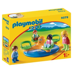PLAYMOBIL 9379 - PLAYMOBIL 1.2.3 - Enfants et manège - Carrousel tournant pour bébé pas cher