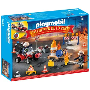 Playmobil Calendrier de l'avent 9486 Pompiers et incendie de chantier pas cher