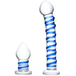 Glas - Double Penetration Glass Swirly Dildo & Butt Plug Set 2 pcs pas cher