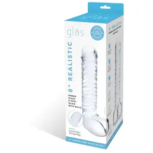 Glas Gode en Verre avec Testicules Realistic Ribbed pas cher