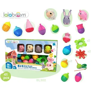 Jeu d'éveil Lalaboom Boite de perles éducatives 4 animaux 41 pièces