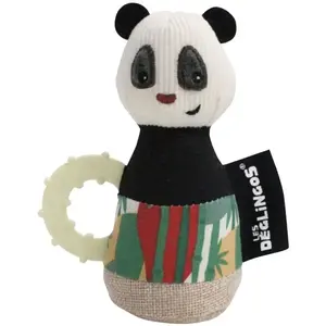 Les Déglingos - Anneau Dentition Hochet Maracas Rototos le Panda - Doudou Bébé Puériculture - Jouet d'Éveil - 13 cm - Rembourrage Recyclé pas cher