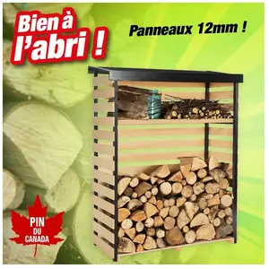 Outiror Abri bois pin du Canada pour mettre vos bûches à l'abri - H.1,52M, L.1,19M, P.53,5M pas cher
