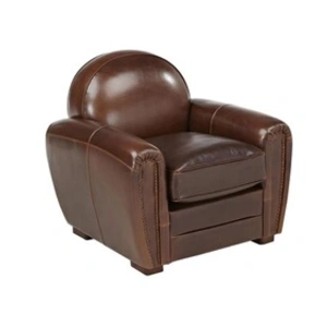 VENTE-UNIQUE Fauteuil club en cuir vieilli BAUDOIN - Chocolat