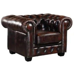 Fauteuil chesterfield BRENTON - VENTE-UNIQUE - 100% cuir de buffle - C...