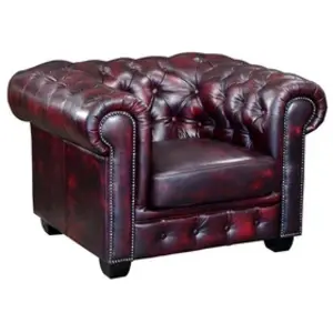 VENTE-UNIQUE Fauteuil chesterfield BRENTON 100% cuir de buffle - Bordeaux