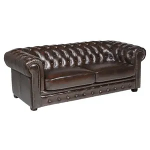 Comparateur de prix : Canapé fixe chesterfield BRENTON 3 places en cuir de buffle - Chocolat...