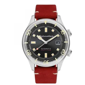 Montre Homme Spinnaker BRADNER Automatique Cadran noir Bracelet cuir rouge 42 mm Noir pas cher