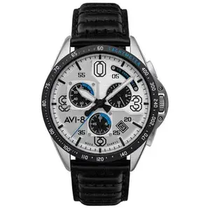 Montre - AVI-8 - P-51 MUSTANG - Mécanisme quartz - Cadran blanc - Bracelet cuir noir
