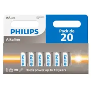 Piles Philips lot de 20 piles aa alcalines aa 1,5V (LR06) pas cher
