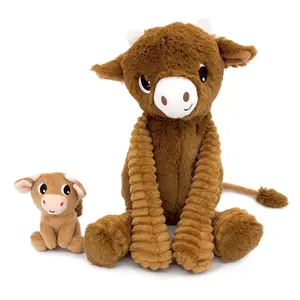 Peluche Ptipotos Vache Maman/Bebe MARRON Les Déglingos pas cher