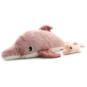 Peluche Dauphin rose maman bébé Ptipotos Les Déglingos pas cher