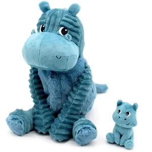 Peluche Bibou l'hippopotame maman et bébé Bleu (27 cm)