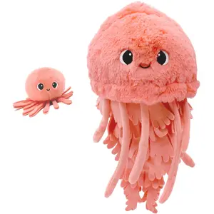 Peluche Méduse Les Ptipotos maman et bébé Corail (36 cm)
