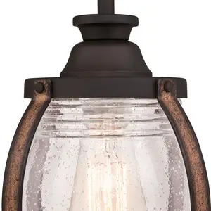 Comparateur de prix : Westinghouse 63617 Luminaire suspendu d'intérieur à une lampe, finition bronze huilé avec des touches de bois et du verre granuleux clair