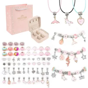 CICIGETI Kit Bijoux Fille 5-12 Ans - Coffret Bracelet Et Collier Avec 60 Perles Et Pendentifs (Licorne, Sirène, Dauphin) - Jouet Créatif DIY - Cadeau Anniversaire Ou Noël