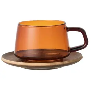 Tasse et soucoupe Kinto Sepia Amber, 270 ml