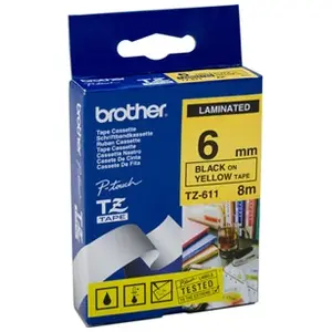 Comparateur de prix : Brother TZE-611 Ruban Lamin&eacute; largeur 6 mm Noir sur Jaune 8m