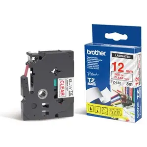 Brother TZE-132 Ruban laminé 12mm Rouge sur Transparent 8m pas cher
