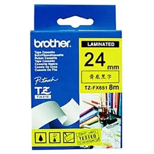 Brother TZE-651 Ruban Fléxible largeur 24 mm Noir sur Jaune 8m pas cher