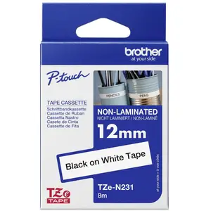 Comparateur de prix : Brother TZEN231 Ruban non plastifi&eacute; largeur 12 mm Noir sur Blanc