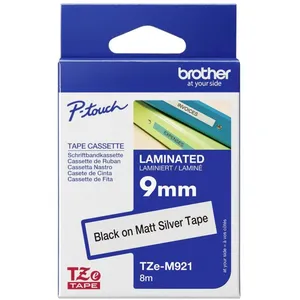 Ruban laminé - Brother - TZeM921 - Noir sur argent mat - 0,9 cm x 8 m - Compatible P-Touch pas cher