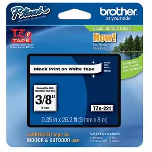Brother Black on White Gloss Laminated Tape, 9 mm, TZ Label-Making Tape, 9 mm, TZ, 8 m, 9 mm pas cher
