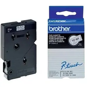 Ruban titreuse laminé Brother TC101 12 mm - transparent écriture noire pas cher