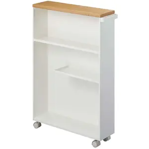 Comparateur de prix : Yamazaki - Etagère de toilette sur roulettes métal et bois Slim blanc