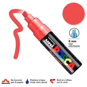 Comparateur de prix : Marqueur Posca pointe biseautée - Trait large 8 mm - Rouge fluorescent
