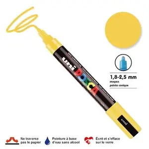 Uni-Ball Posca - Marqueur pointe moyenne conique PC5M JP - Jaune Paille pas cher