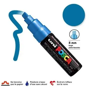 Comparateur de prix : Marqueur Posca pointe biseautée - Trait large 8 mm - Bleu métallique