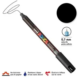 Comparateur de prix : Marqueur Posca pointe calibrée, baguée de métal - Trait extra fin 0.7 mm - Noir