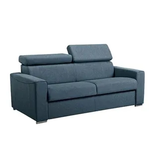 Vente-Unique Canapé 3 places convertible express en tissu bleu - couchage 140 cm - Matelas 18 cm VIZIR pas cher