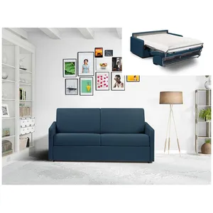 VENTE-UNIQUE Canapé 3 places convertible express en tissu CALIFE - Bleu foncé - Couchage 140 cm - Matelas 18 cm pas cher