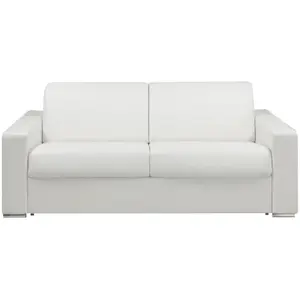 Comparateur de prix : Vente-Unique Canapé 3 places convertible express en simili blanc - Couchage 140 cm - Matelas 18 cm avec mémoire de forme CALITO