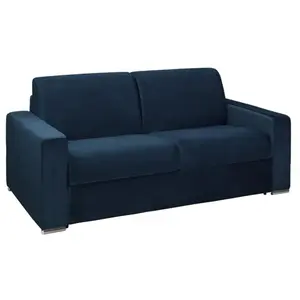 Vente-Unique Canapé 3 places convertible express en velours bleu nuit - Couchage lattes larges 140 cm - Matelas 16 cm avec mousse à mémoire de forme CALITO
