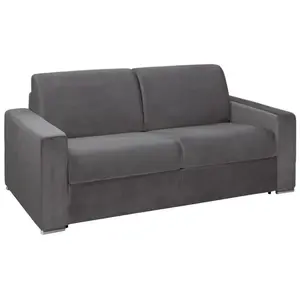 Vente-Unique Canapé 3 places convertible express en velours anthracite - Couchage lattes larges 140 cm - Matelas 16 cm avec mousse à mémoire de forme CALITO