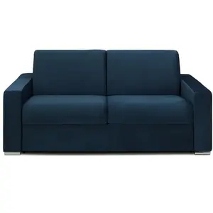 Vente-Unique Canapé 3 places convertible express en velours bleu nuit - Couchage lattes larges 140 cm - Matelas 18 cm avec mémoire de forme CALITO pas cher