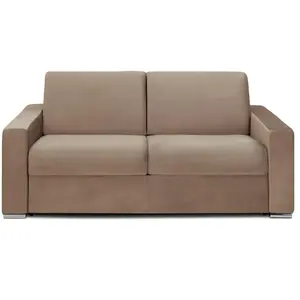 Vente-Unique Canapé 3 places convertible express en velours beige - Matelas 18 cm avec mémoire de forme CALITO - Couchage lattes larges 140 cm pas cher