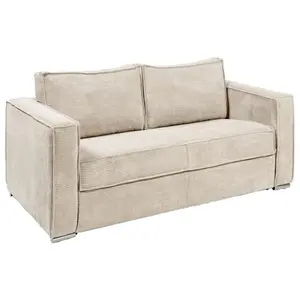 Canapé convertible express en velours côtelé beige - VENTE-UNIQUE - LORETO - 3 places - Quotidien - 140x190cm pas cher