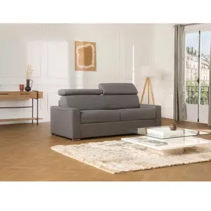 Comparateur de prix : Vente-Unique Canapé 4 places convertible express en tissu gris - couchage lattes larges 160 cm - Matelas 18 cm avec mémoire de forme VIZIR