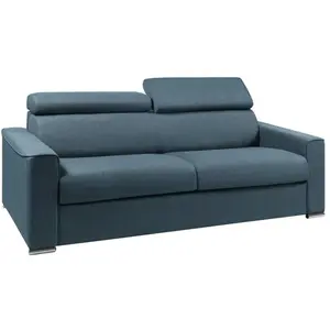 Comparateur de prix : Vente-Unique Canapé 4 places convertible express en tissu bleu - couchage 160 cm - Matelas 18 cm avec mémoire de forme VIZIR