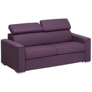 Comparateur de prix : Vente-Unique Canapé 3 places convertible express en tissu violet - couchage lattes larges 140 cm - Matelas 18 cm avec mémoire de forme VIZIR