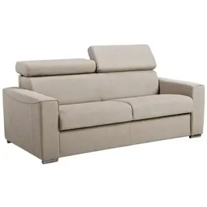 Vente-Unique Canapé 3 places convertible express en tissu beige - couchage lattes larges 140 cm - Matelas 18 cm avec mémoire de forme VIZIR
