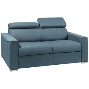 Comparateur de prix : VENTE-UNIQUE Canapé 2 places convertible express en tissu VIZIR - Bleu - Couchage 120 cm - Matelas 18 cm avec mémoire de forme DUNLOPILLO