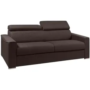 Comparateur de prix : Vente-Unique Canapé 4 places convertible express en tissu marron - couchage lattes larges 160 cm - Matelas 18 cm avec mémoire de forme VIZIR