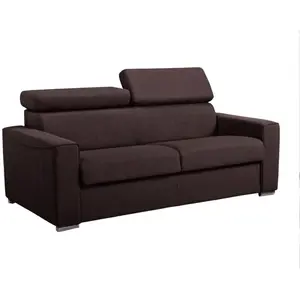 Vente-Unique Canapé 3 places convertible express en tissu marron - couchage lattes larges 140 cm - Matelas 18 cm avec mémoire de forme VIZIR