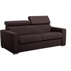 Comparateur de prix : Vente-Unique Canapé 3 places convertible express en tissu marron - couchage 140 cm - Matelas 14 cm avec mémoire de forme VIZIR