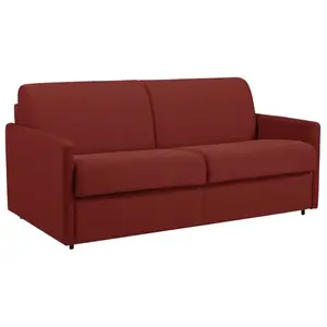 Comparateur de prix : Vente-Unique Canapé 3 places convertible express en tissu rouge - Couchage à lattes larges 140 cm - Matelas 14 cm CALIFE